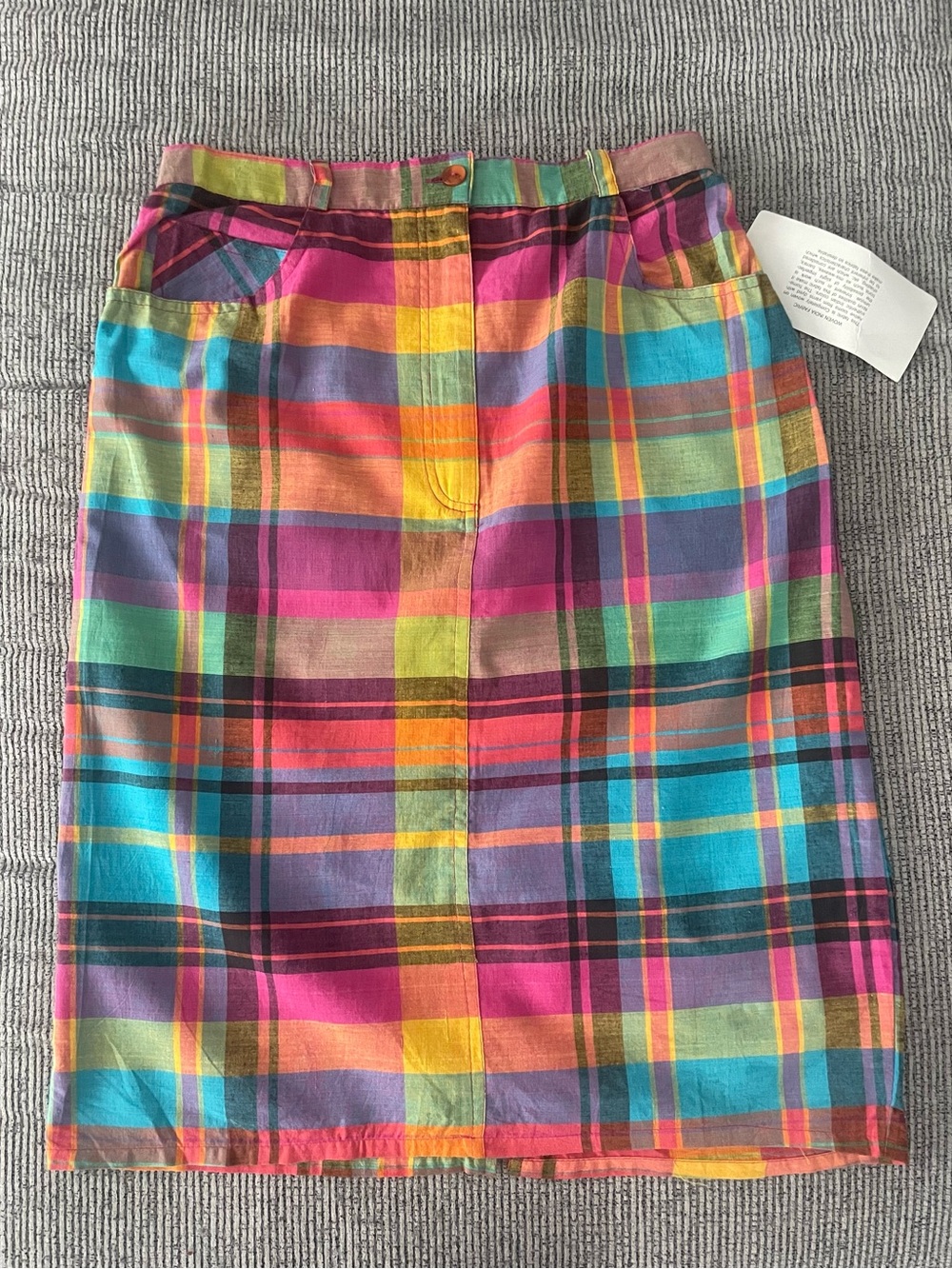 Vintage Multicolor Madras Plaid Midi Skirt - Pink, Yellow, Blue, Green, Purple